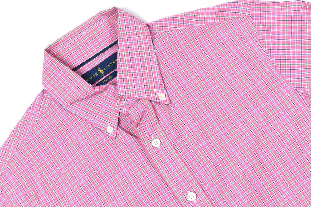 Ralph Lauren Shirt Mens Medium Pink Plaid Long Sleeve Button-Down 120s Cotton